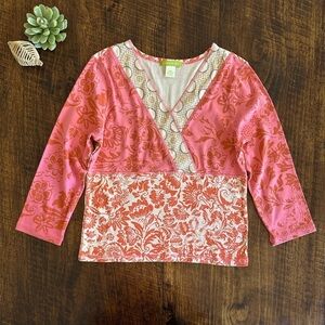 Sigrid Olsen | 90’s Y2K Floral V-Neck Cotton Top with Sequins
